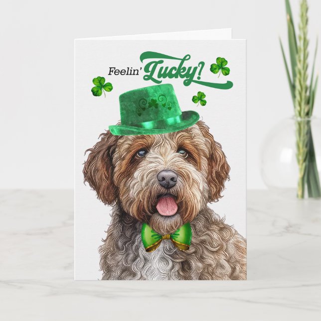 Lagotti Hund Feelin' Lucky St patrick's day Helgkort (Framsida)