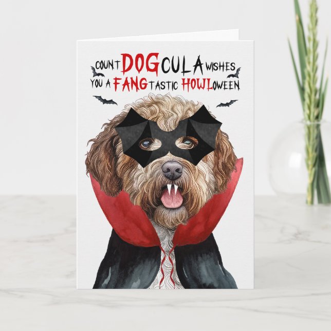 Lagotto Romagnolo Funny Count DOGcula Halloween Helgkort (Framsida)
