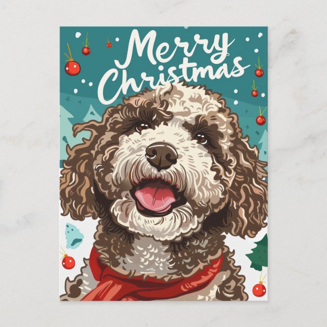 Lagotto Romagnolo God jul Vykort (Framsida)