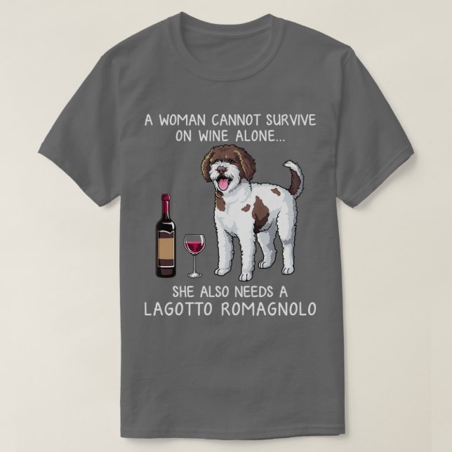 Lagotto Romagnolo och vin Rolig hund T Shirt (Design framsida)