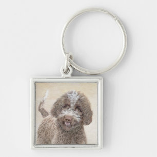 Lagotto Romagnolo Painting - Cute Original Hund Ar Fyrkantig Silverfärgad Nyckelring