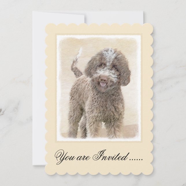 Lagotto Romagnolo Painting - Cute Original Hund Ar Inbjudningar (Framsida)