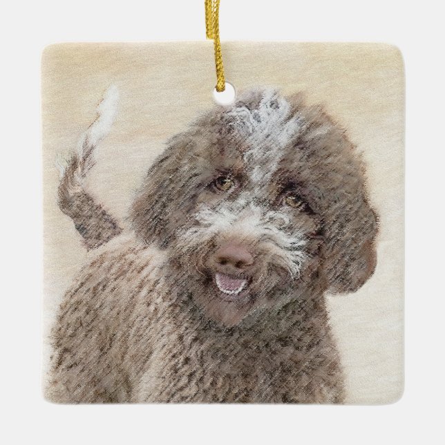 Lagotto Romagnolo Painting - Cute Original Hund Ar Julgransprydnad Keramik (Framsida)