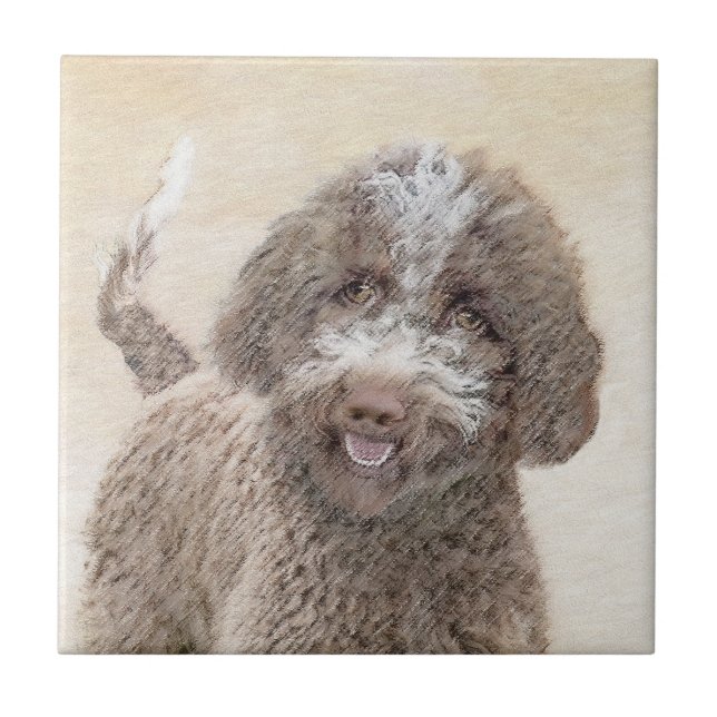 Lagotto Romagnolo Painting - Cute Original Hund Ar Kakelplatta (Framsidan)