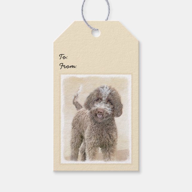 Lagotto Romagnolo Painting - Cute Original Hund Ar Presentetikett (Framsidan)