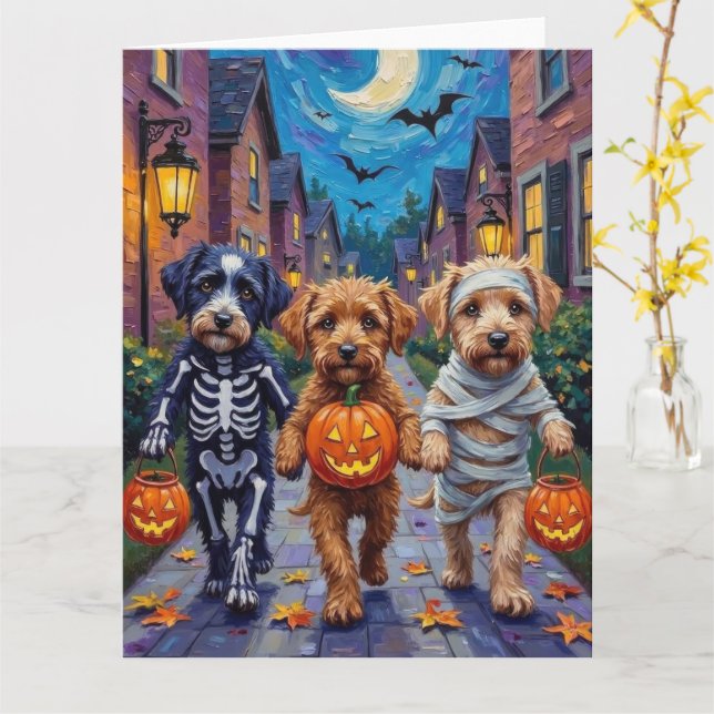 Lagotto Romagnolo Trick- eller Treating Halloween Kort (Gul blomma)