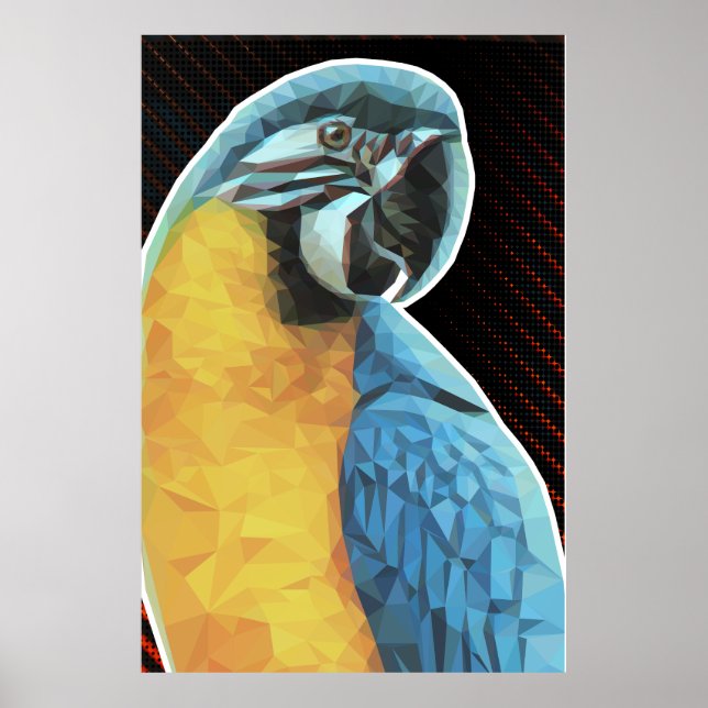 Lågpolerad blå och Gult Macaw Poster (Framsidan)