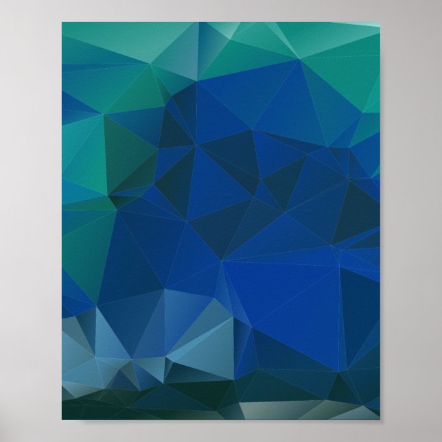 Lågpolerad geometrisk triangel Mönster blå estetis Poster (Framsidan)