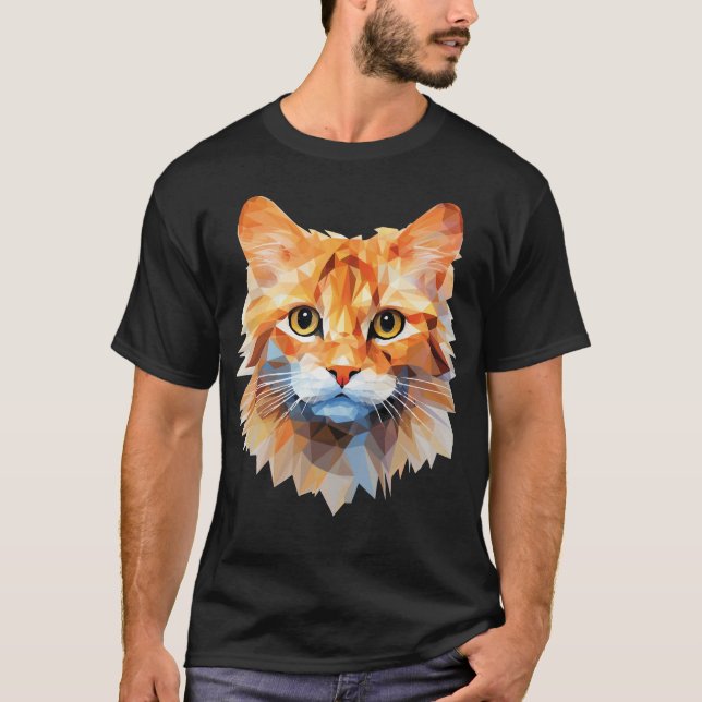 Lågpoly-katt - orange katt i lågpolygonkonst t shirt (Framsida)