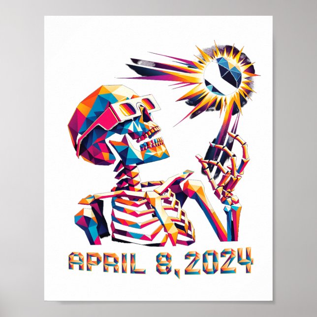 Lågpoly totalt Eclipse 8 april 2024 Skeleton Poster (Framsidan)