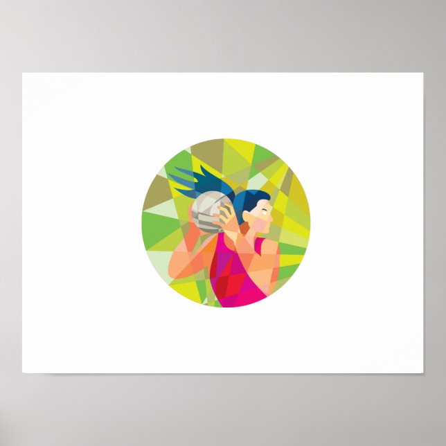 Lågpolygon för Netball Player Boll Rebound Poster (Framsidan)