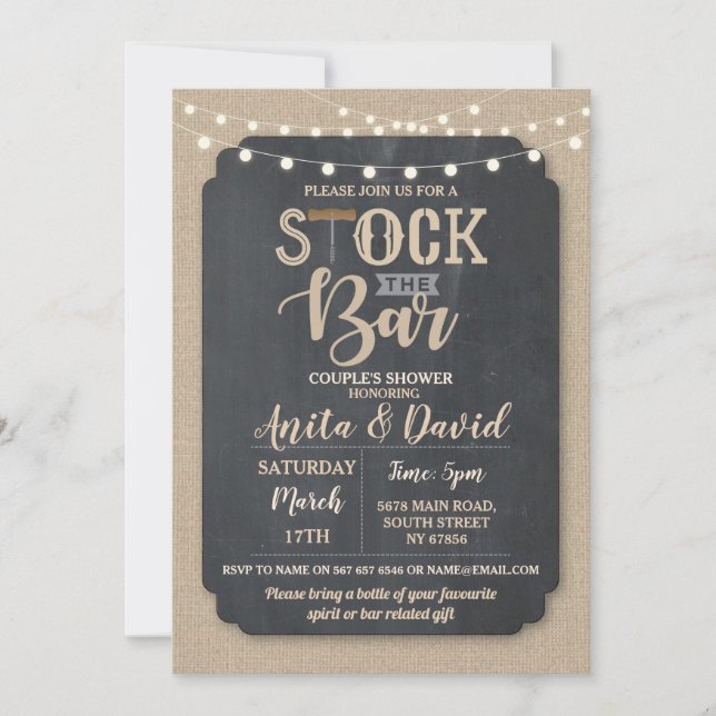 Lagra Bar Party Par Shower Jute Krita Inbjudningar (Framsida)
