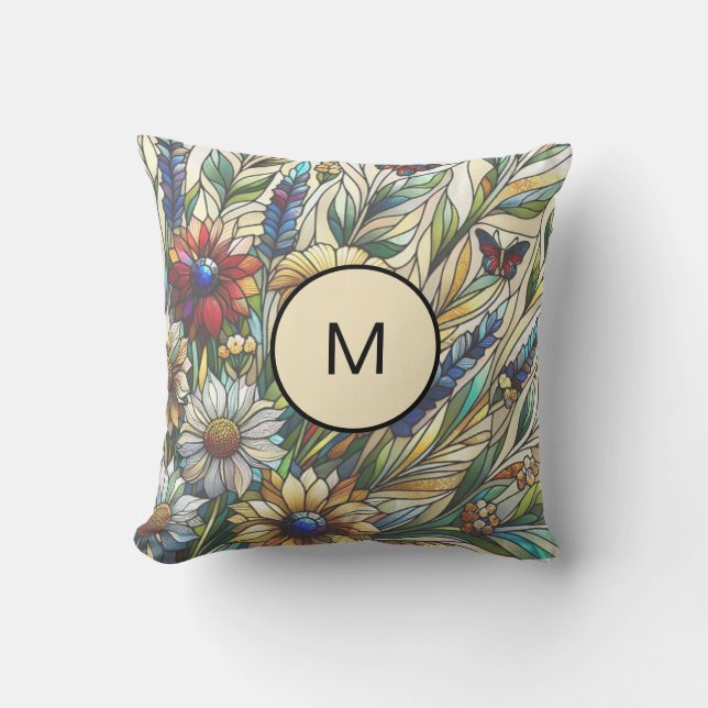 Lagrad glasdesign Wildblommor Fält Monogram Kudde (Framsida)
