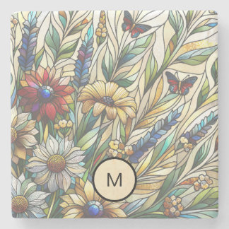 Lagrad glasdesign Wildblommor Fält Monogram Stenunderlägg