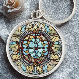Lagrad glasflaska Mandala Keychain Rund Silverfärgad Nyckelring