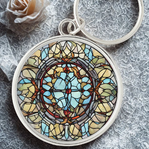 Lagrad glasflaska Mandala Keychain Rund Silverfärgad Nyckelring