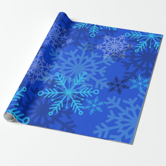 Lagrad Snöflingor på blå Presentpapper (Utrullad)