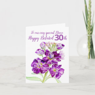 Lagrar blommor lila skalad 30års födelsedag kort