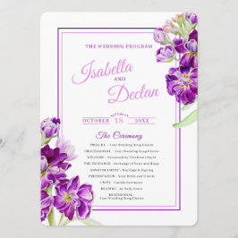 Lagrar blommor lila vattenfärgsart bröllop program