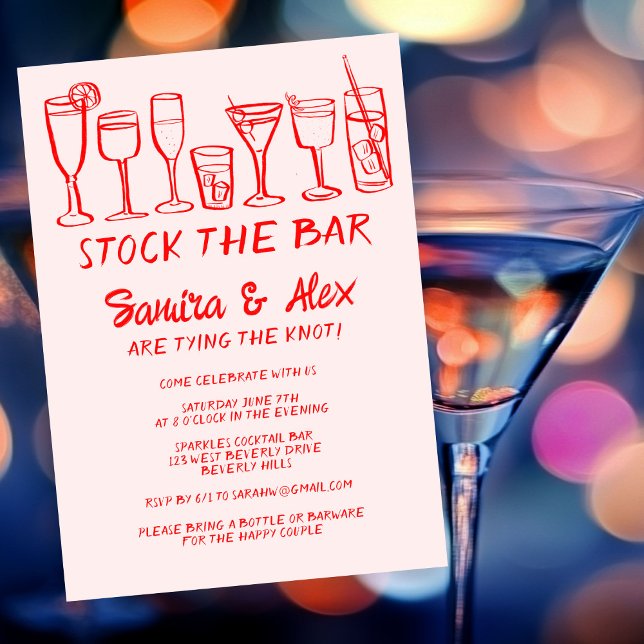 Lagrar Förlovningen Pub Whimsical Cocktail Drinks Inbjudningar (Stock the Bar Whimsical Cocktail Drinks Engagement Invitation
)