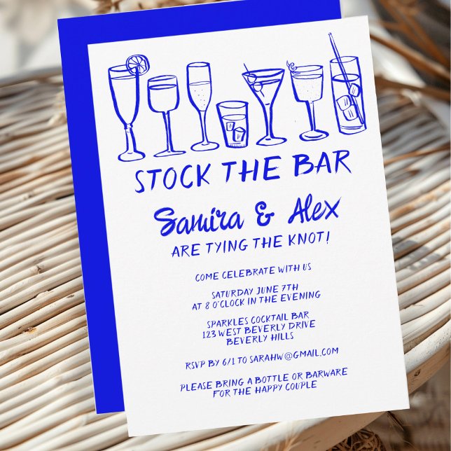Lagrar Förlovningen Pub Whimsical Cocktail Drinks Inbjudningar (Stock the Bar Whimsical Cocktail Drinks Engagement Invitation BLue Sketch Doodle Cute Trendy
)