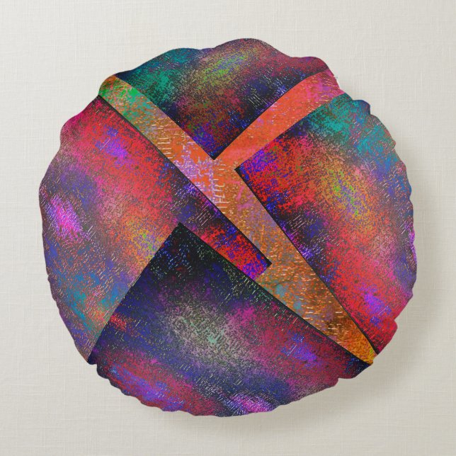 Lagrar i oregelbundet arrangerad rustik bilder rund kudde (Baksidan)