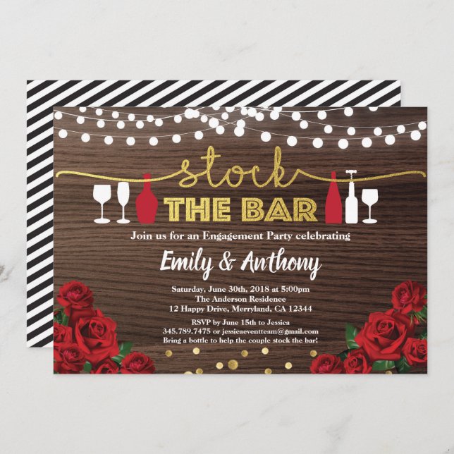 Lagrar inbjuder pub rustiskt trä från Röd ros Inbjudningar (Fram/baksida)