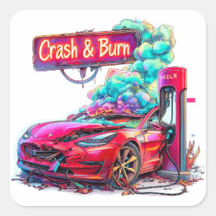 Lagrar Market Crash & Burn, EV Elon Musk, t.ex. Fyrkantigt Klistermärke