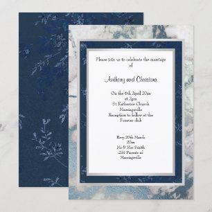 LAGRAR NAVY BLUE SILVER MARBLE BRÖLLOP INBJUDNINGAR