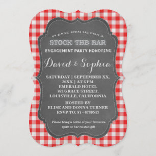 Lagrar: Pub Chalkboard Gingham Par Shower Inbjudningar