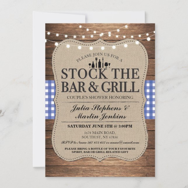 Lagrar Pub och Grill Rustic Couples Shower Inbjudningar (Framsida)