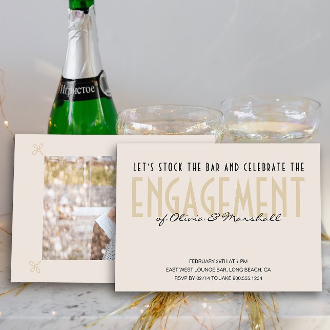 Lagrar vid Pub Big Typography Champagne-Förlovning Inbjudningar (Photo Engagement Party Invite from my Engagement Party Invitations Collection)