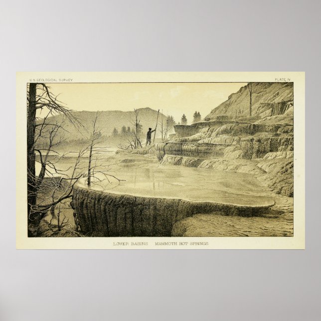 Lägre bassänger. Mammoth Hot Springs.(1883) Poster (Framsidan)