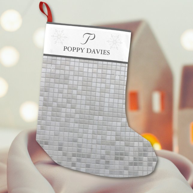 Lagring av Personlig för silver Elegant Liten Julstrumpa (Disco-Themed Custom Christmas Stocking)