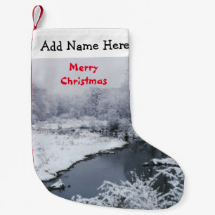 Lagring av Winter snö bäck God jul Liten Julstrumpa