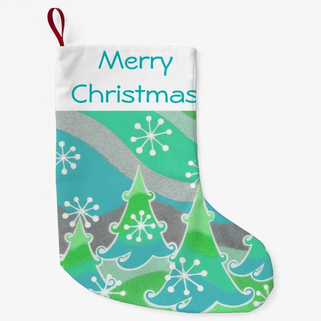 Lagring av Winter Träd Grönt God jul Liten Julstrumpa (Framsidan)