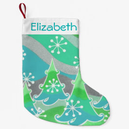 Lagring av Winter Träd Grönt Namn Liten Julstrumpa