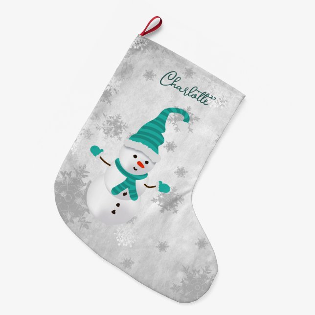 Lagring i Teal Cute Snögubbe Helgdag Stor Julstrumpa (Framsidan (Hängande))
