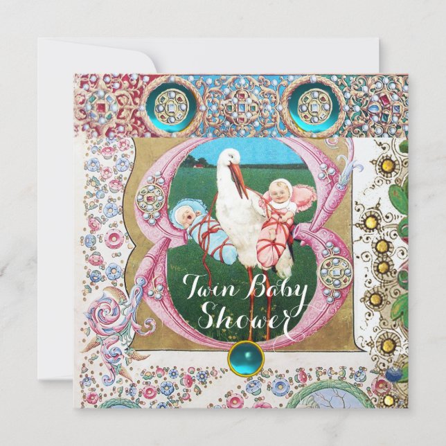 LAGRING TWIN BOY - GIRL BABY SHOWER,BLOMMIGT GEMST INBJUDNINGAR (Framsida)