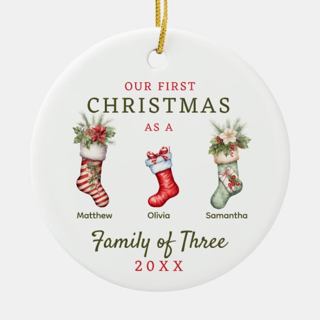 Lagringsfamilj för tre första jul julgransprydnad keramik (Framsidan)