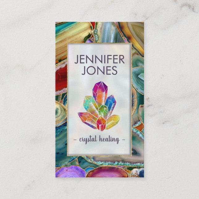 Lagringskristallkluster på färgfulla geoder Busine Visitkort (Framsida)