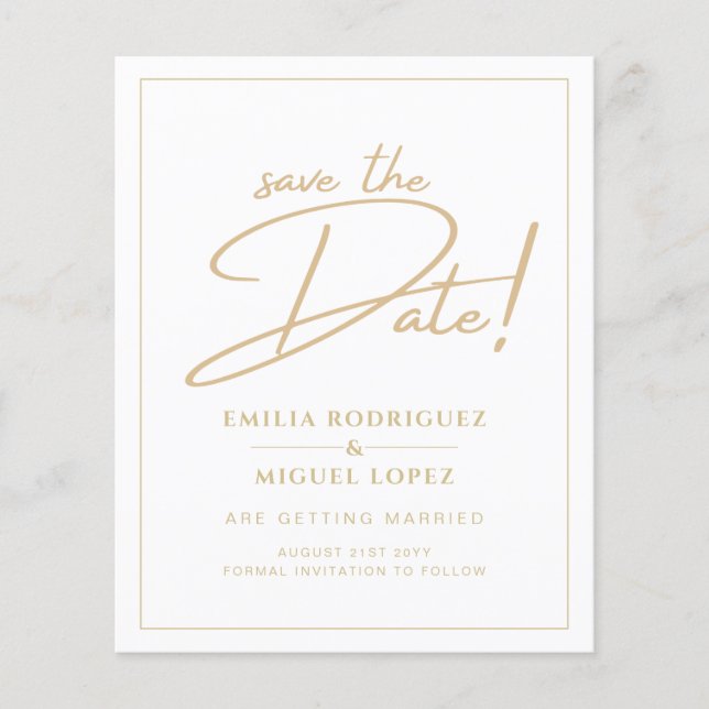 Lägsta BUDGET GULD TEXT Moderna Save The Dates Flygblad (Framsidan)