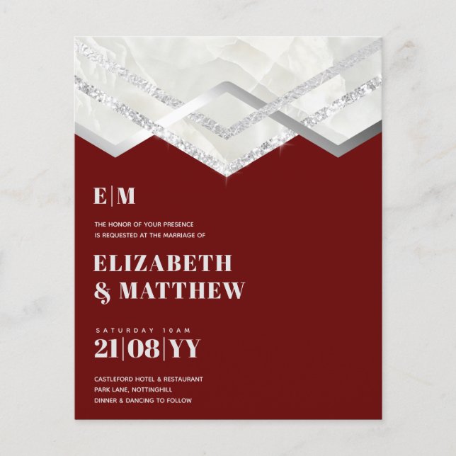 Lägsta BUDGETEN Burgundy Silver Bröllop FLYER (Framsidan)