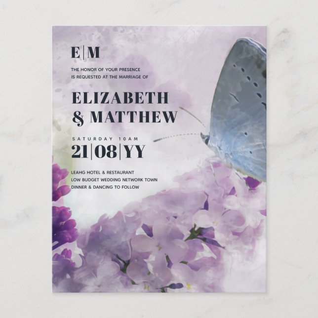 Lägsta budgeterade Bröllop FLYERS Lilac Butterfly (Framsidan)