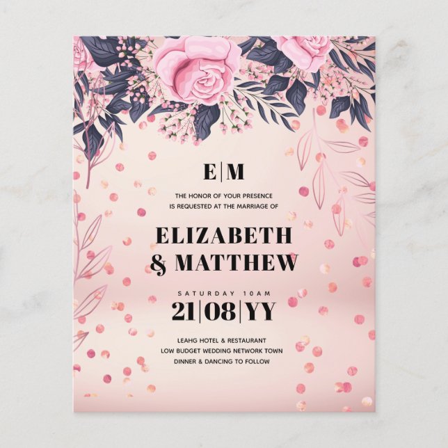 Lägsta budgeterade Bröllop FLYERS Rosegold Rosa Bl (Framsidan)