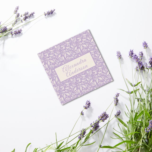 Lägsta Mönster-skript för botaniskt lavender Löv Fyrkantigt Visitkort (Minimal Botanical Lavender Leaves Pattern Script Square Business Card)
