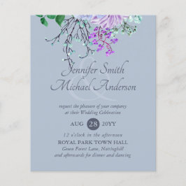 LÄGSTA PRISERADE Dusty Blue Lila Blommigt Bröllop Flygblad