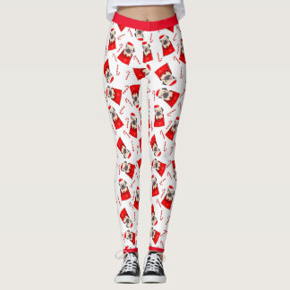 Lagstiftning i Santa Pug & Candy cane Helgdag Leggings