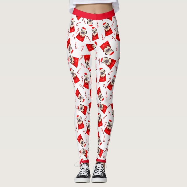 Lagstiftning i Santa Pug & Candy cane Helgdag Leggings (Framsida)