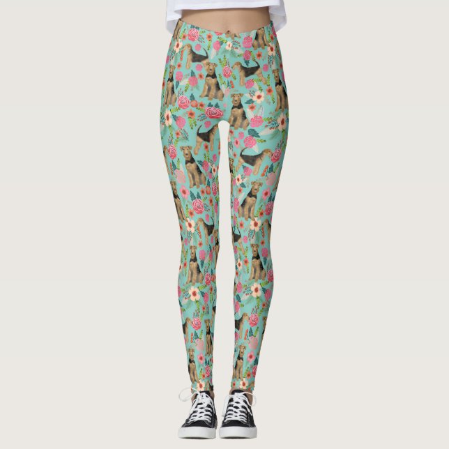 Lagstiftning om blommigt av Airedale Terrier Leggings (Framsida)
